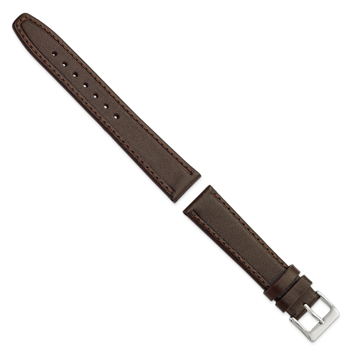 Genuine Calf Leather Watch Band in Dark Brown, 18mm - Sophia Jewelers