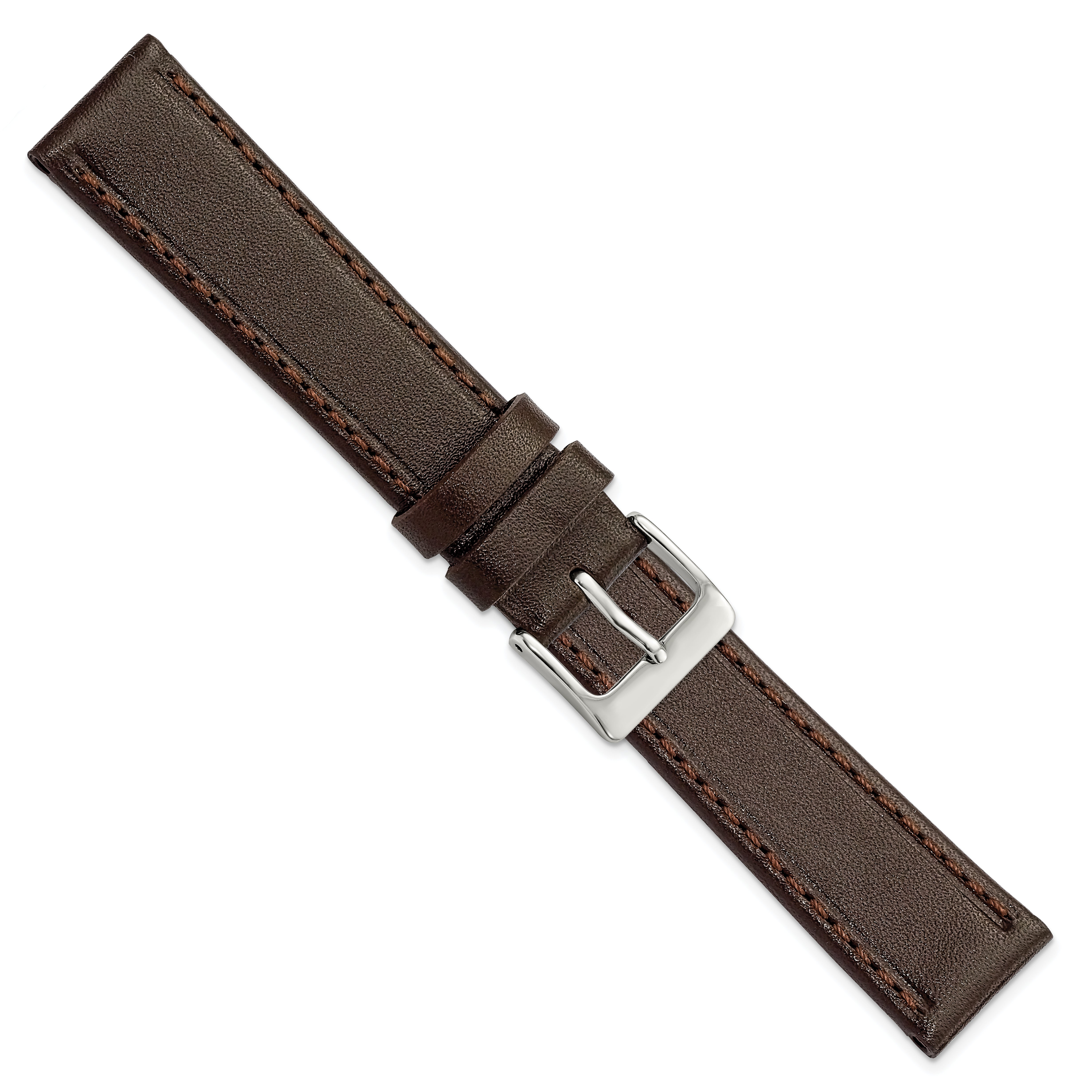 18mm Dark Brown Genuine Calf Leather with Silver-tone Buckle 7.5 inch Watch Band