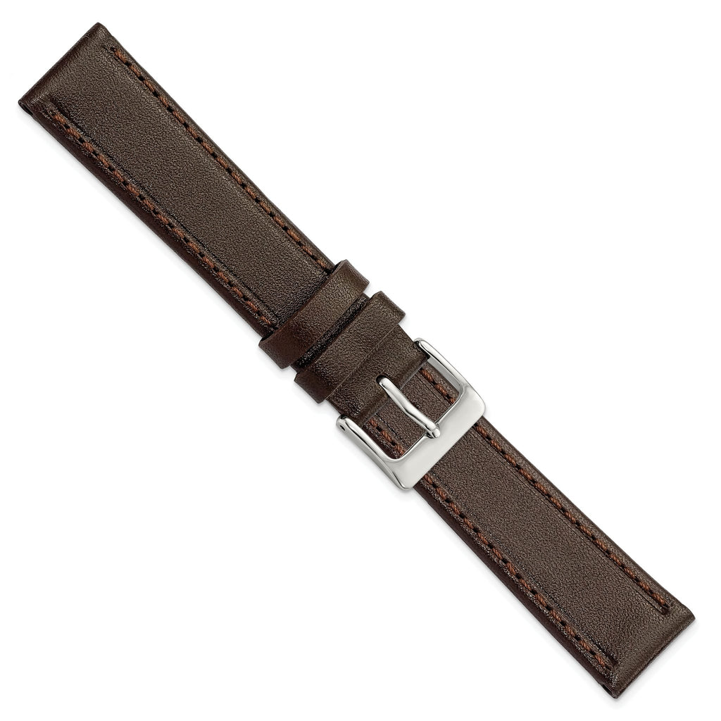 Genuine Calf Leather Watch Band in Dark Brown, 18mm - Sophia Jewelers