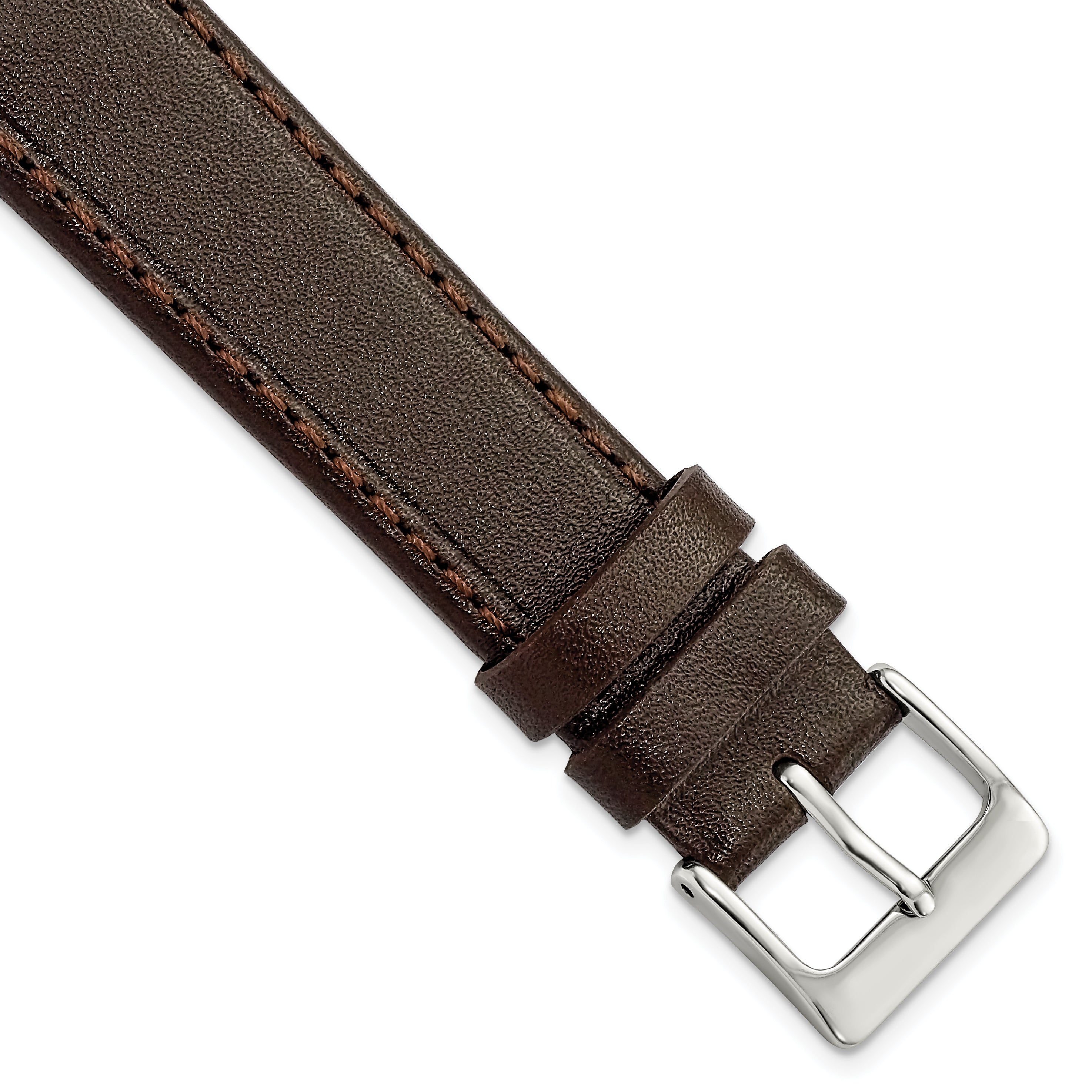 18mm Dark Brown Genuine Calf Leather with Silver-tone Buckle 7.5 inch Watch Band