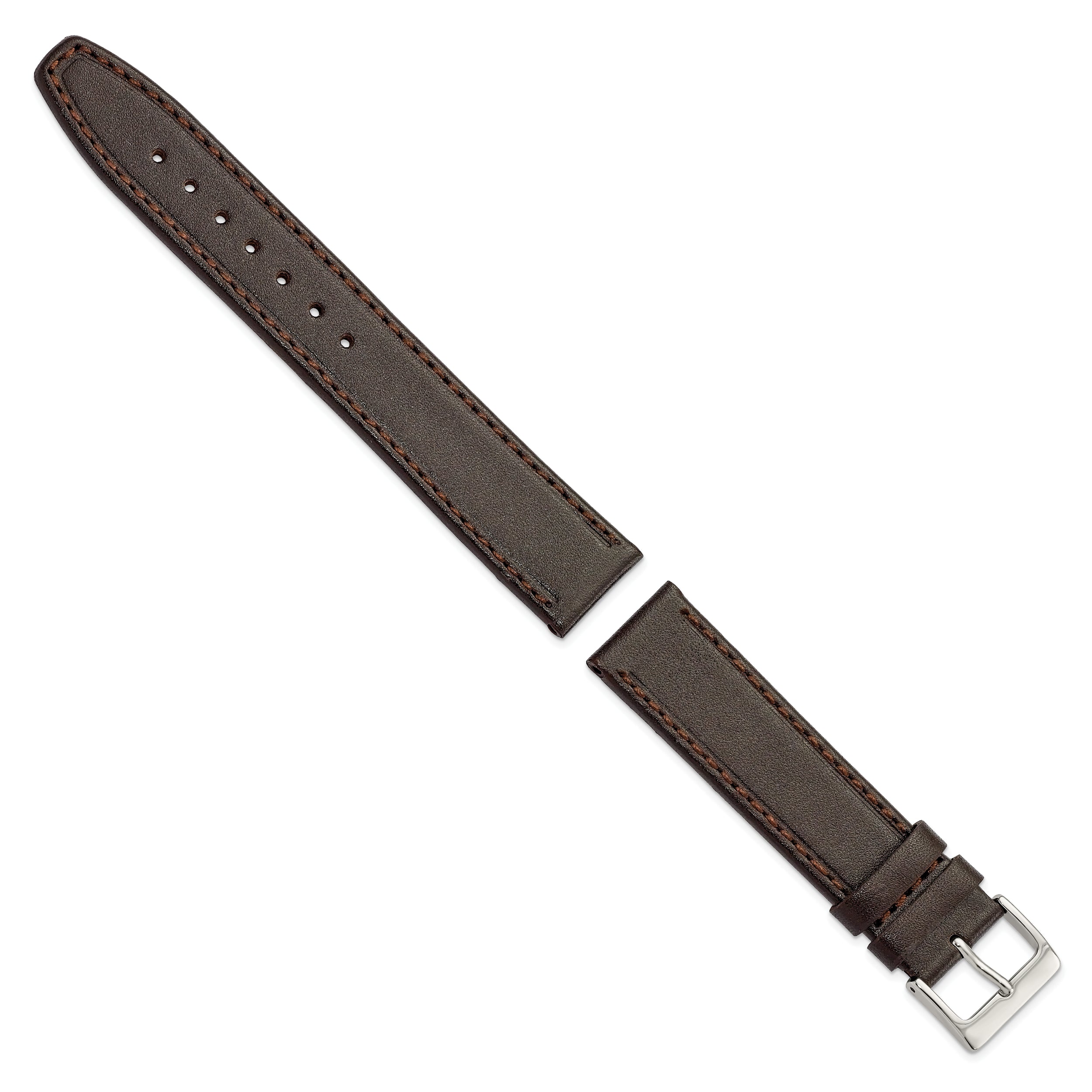 19mm Dark Brown Genuine Calf Leather with Silver-tone Buckle 7.5 inch Watch Band