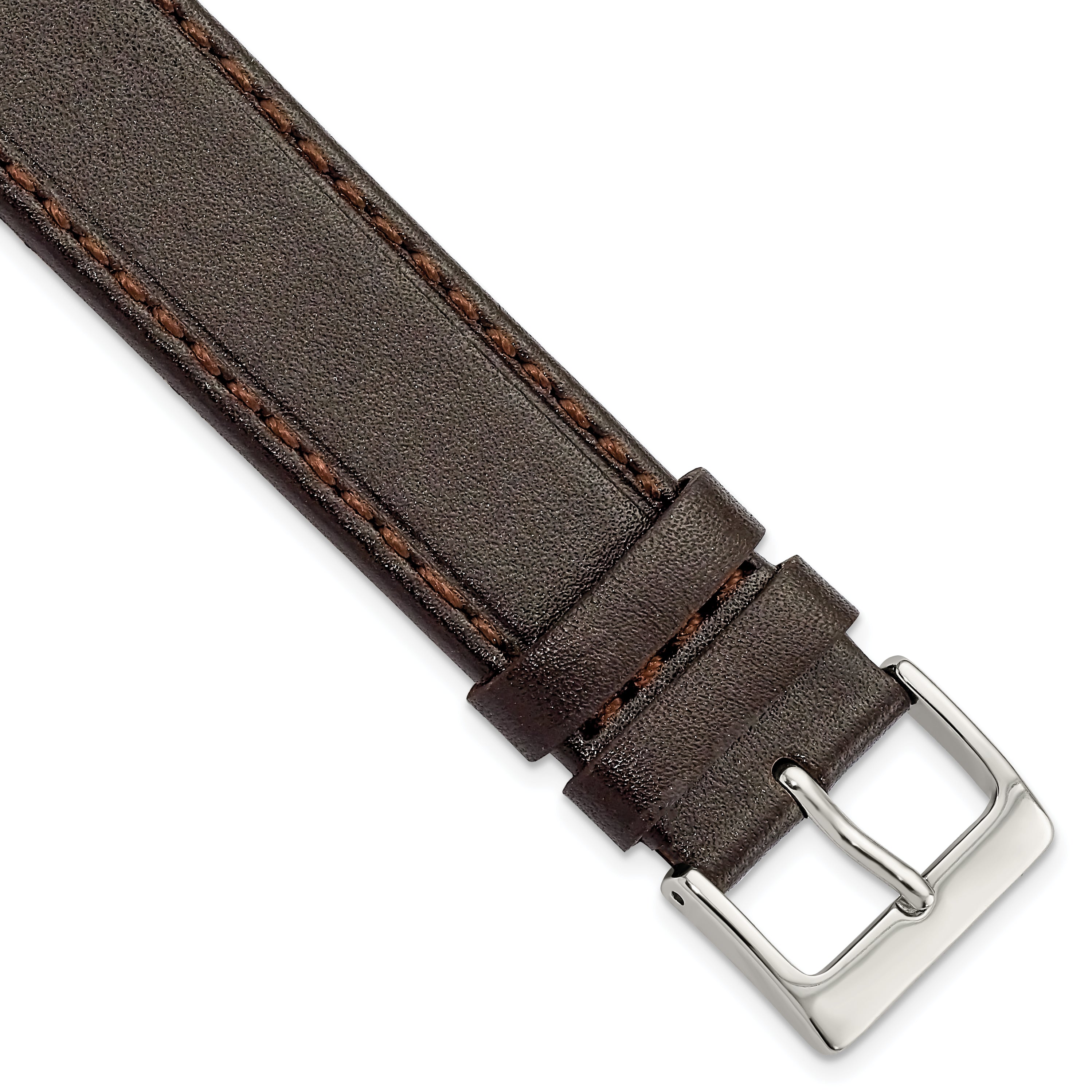 19mm Dark Brown Genuine Calf Leather with Silver-tone Buckle 7.5 inch Watch Band