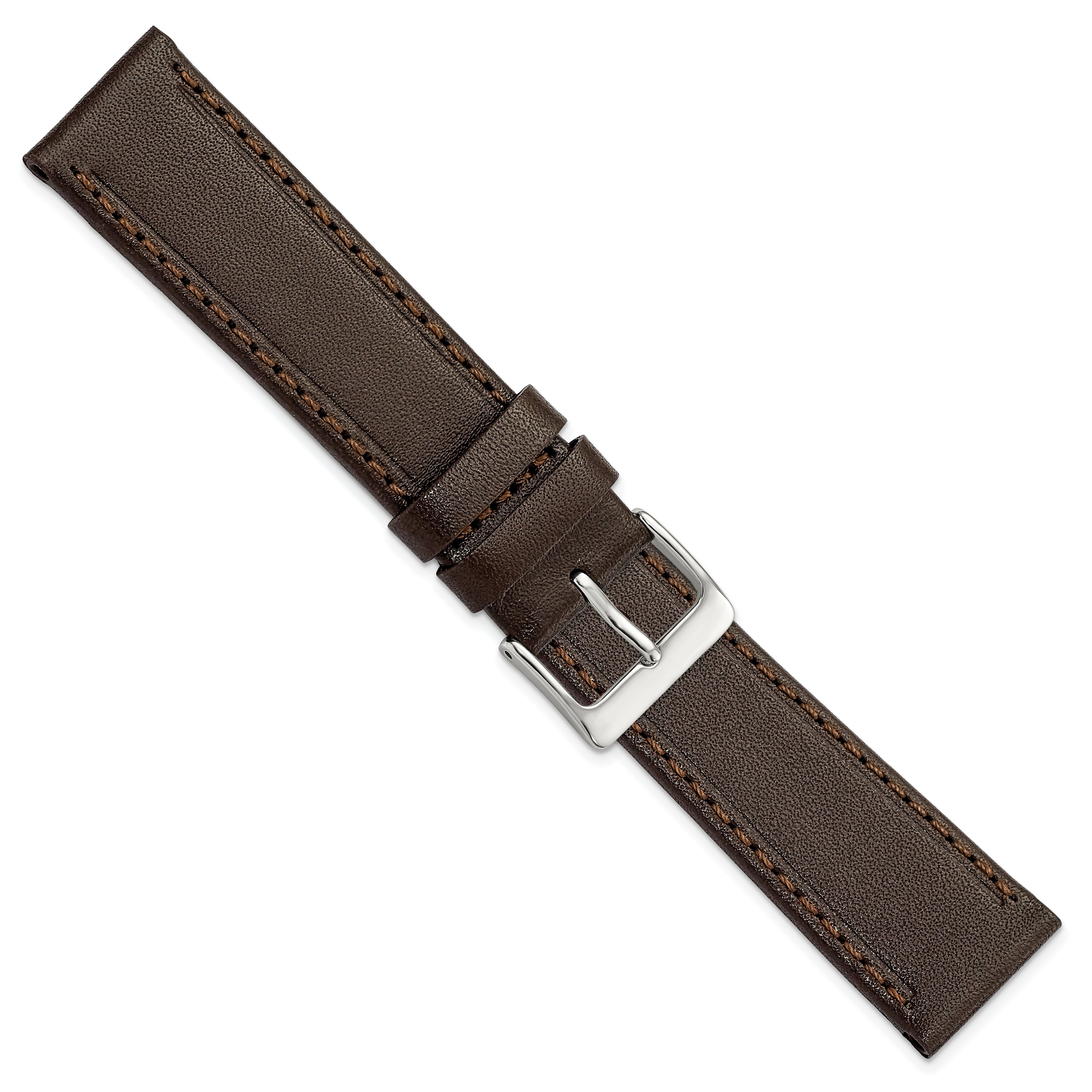 20mm Dark Brown Genuine Calf Leather with Silver-tone Buckle 7.5 inch Watch Band