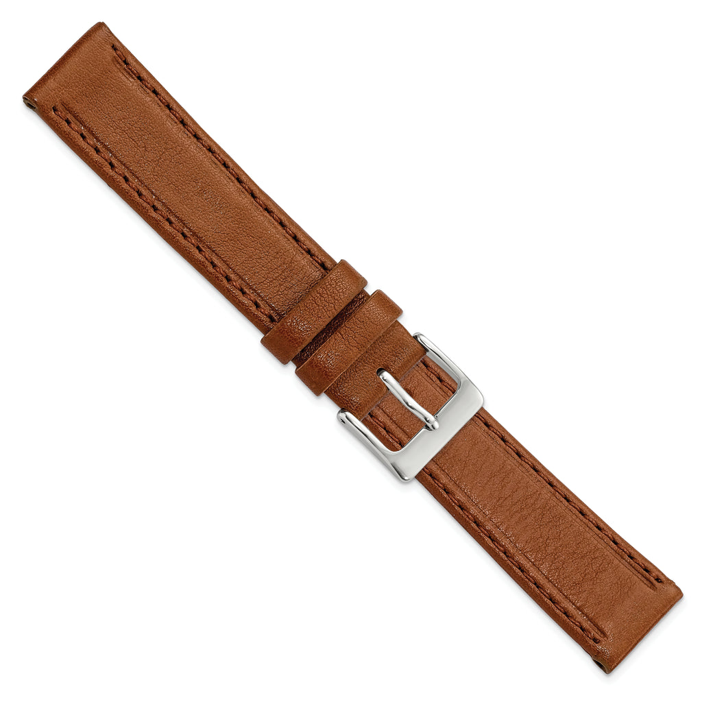 16mm Havana Brown Genuine Calf Leather with Silver-tone Buckle 7.5 inch Watch Band