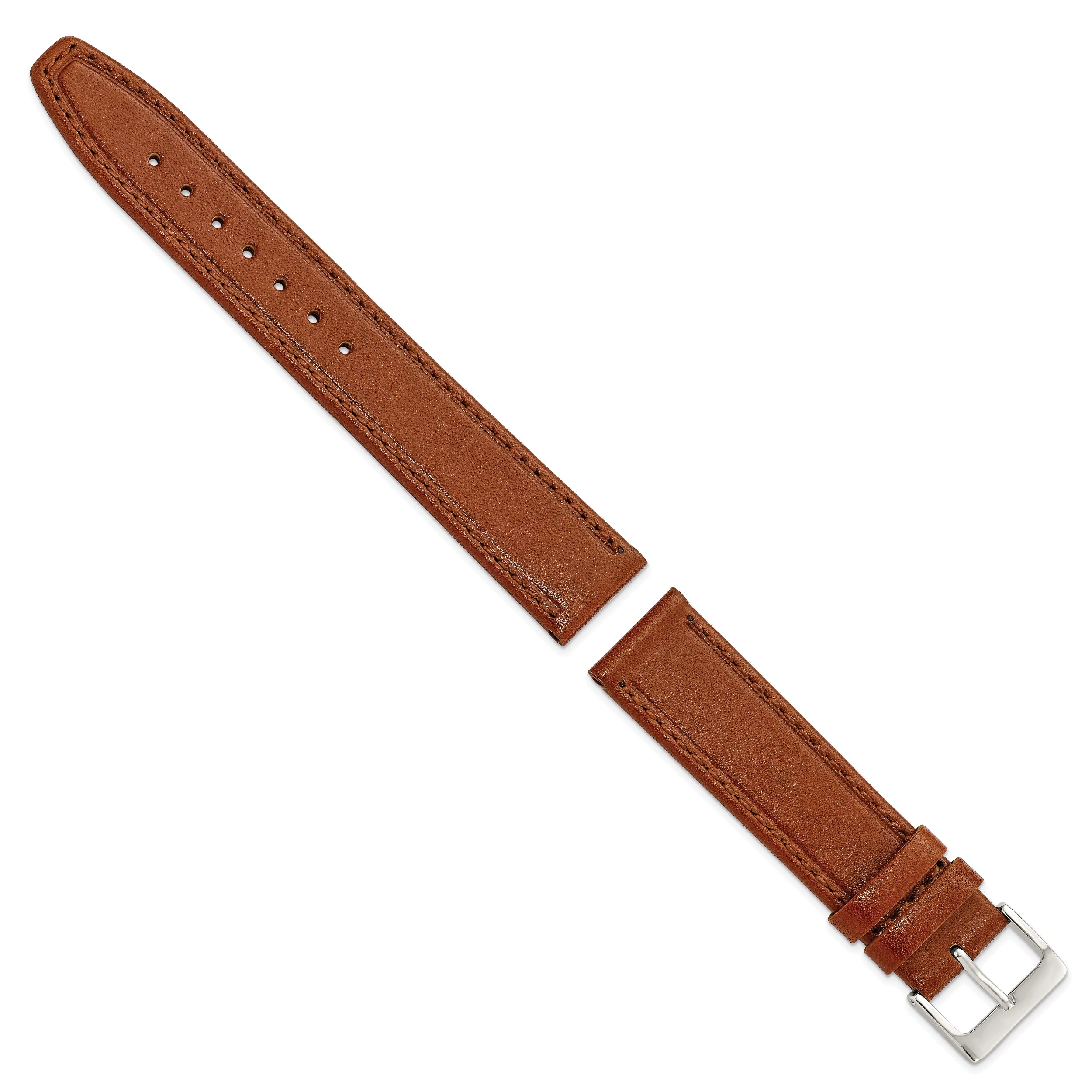 19mm Havana Brown Genuine Calf Leather with Silver-tone Buckle 7.5 inch Watch Band