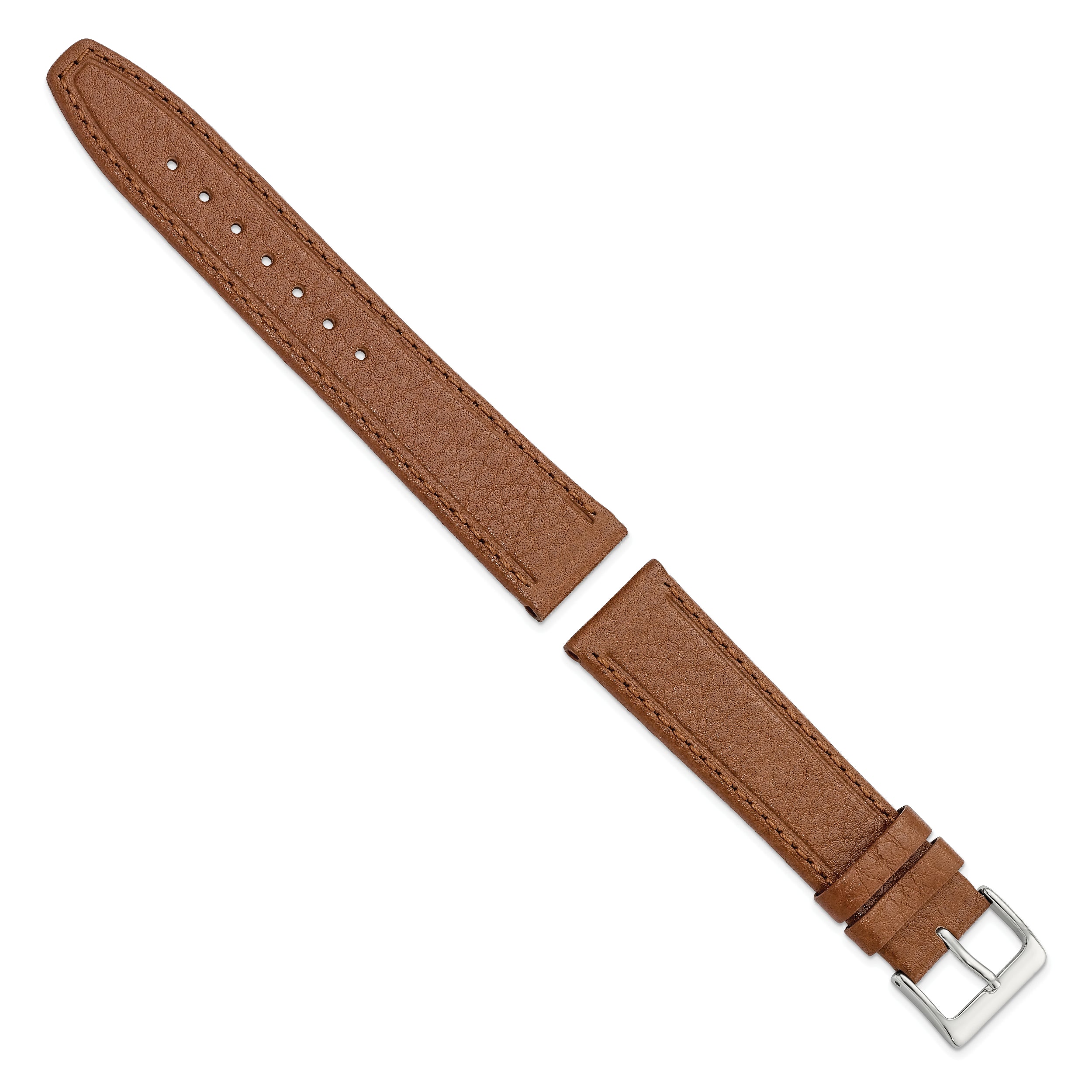 20mm Havana Brown Genuine Calf Leather with Silver-tone Buckle 7.5 inch Watch Band