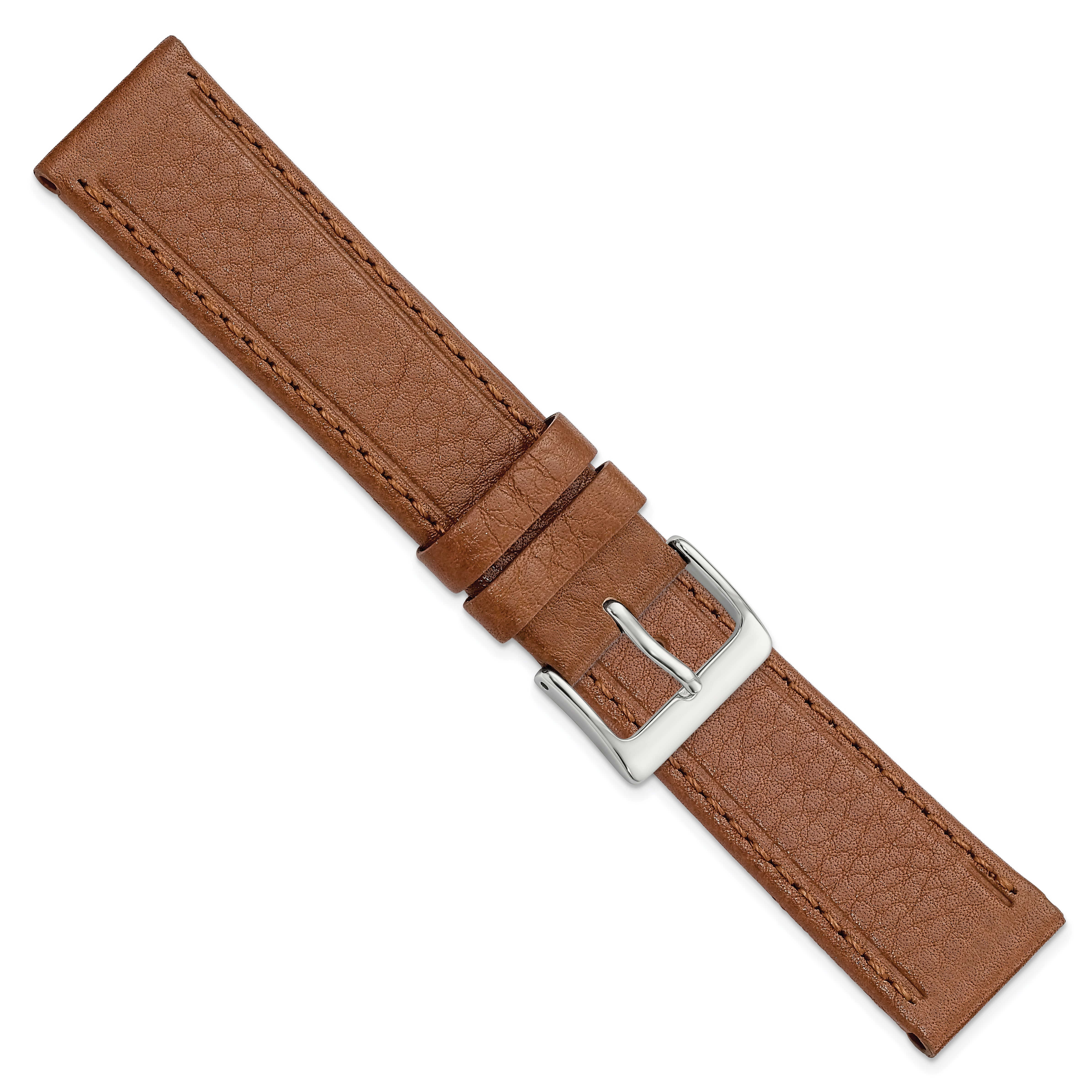 20mm Havana Brown Genuine Calf Leather with Silver-tone Buckle 7.5 inch Watch Band