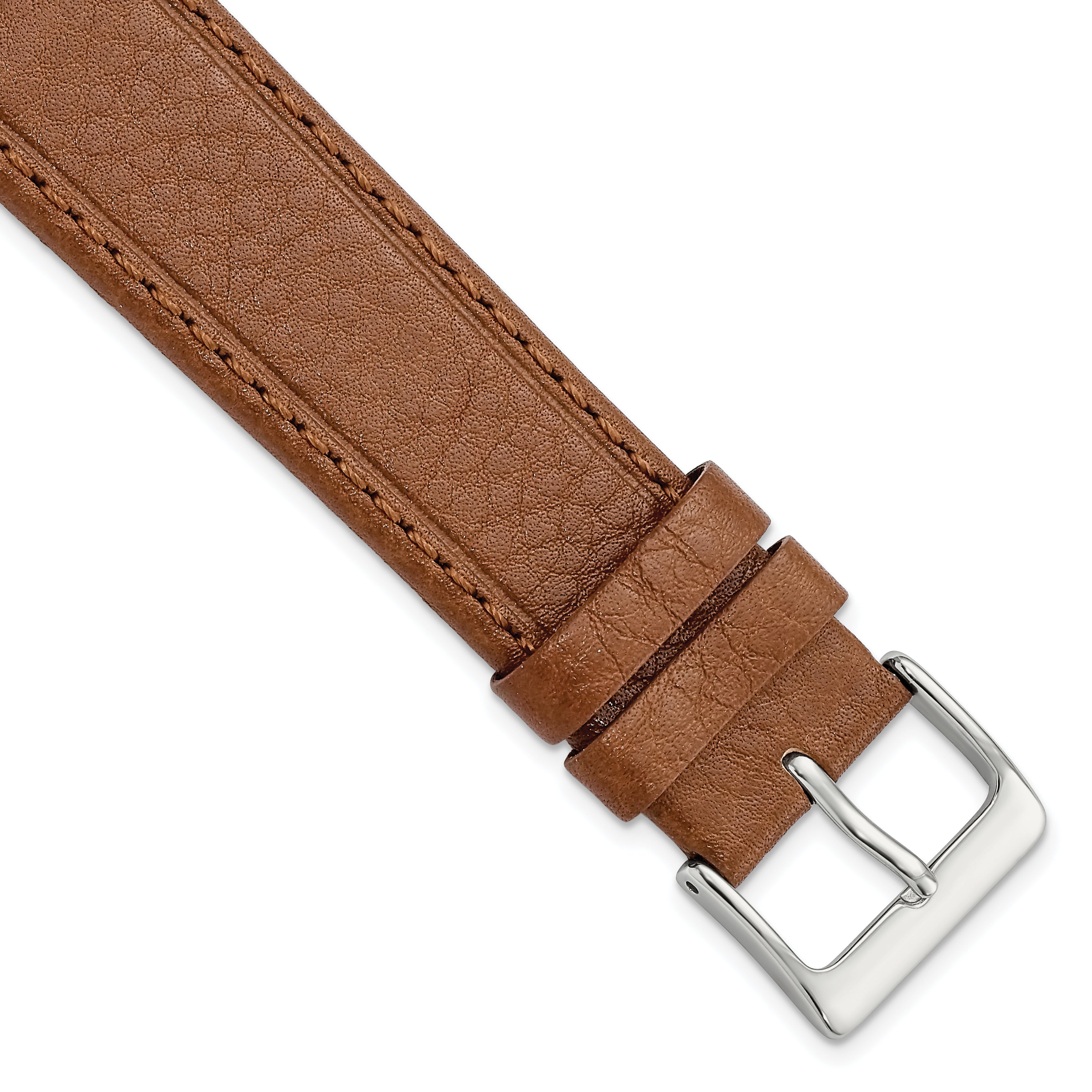 20mm Havana Brown Genuine Calf Leather with Silver-tone Buckle 7.5 inch Watch Band