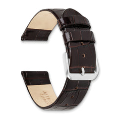 20mm Dark Brown Flat Alligator Grain Leather with Silver-tone Buckle 7.5 inch Watch Band