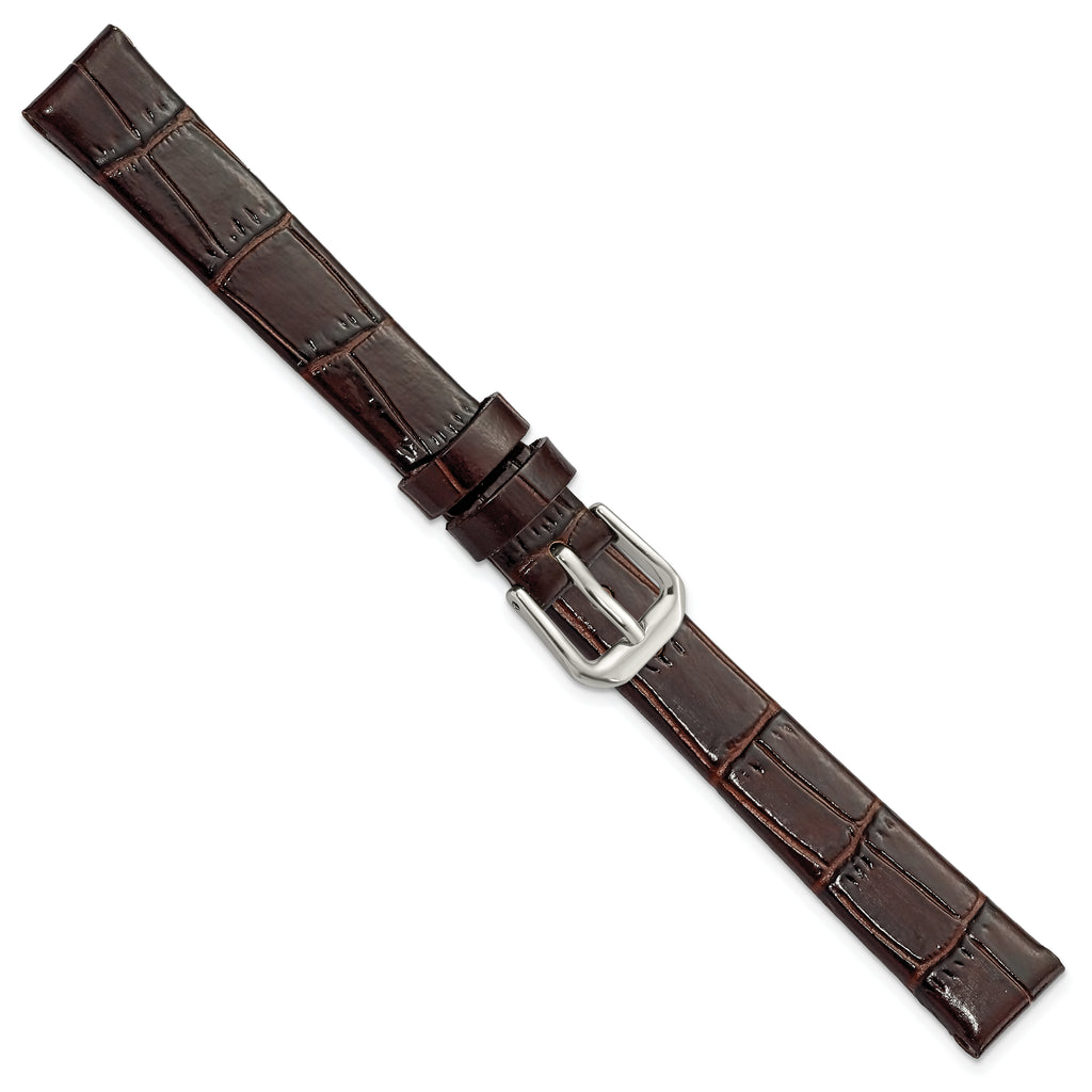 Brown Alligator-Grain Leather Watch Band with Silver-Tone Buckle