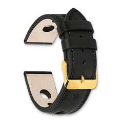 24mm Black Grand Prix Leather with Black Stitching and Gold-tone Buckle 7.5 inch Watch Band
