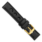 18mm Black Grand Prix Leather with Black Stitching and Gold-tone Buckle 7.5 inch Watch Band