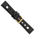 DeBeer 22mm Black Grand Prix Leather with Black Stitching and Gold-tone Buckle 7.5 inch Watch Band
