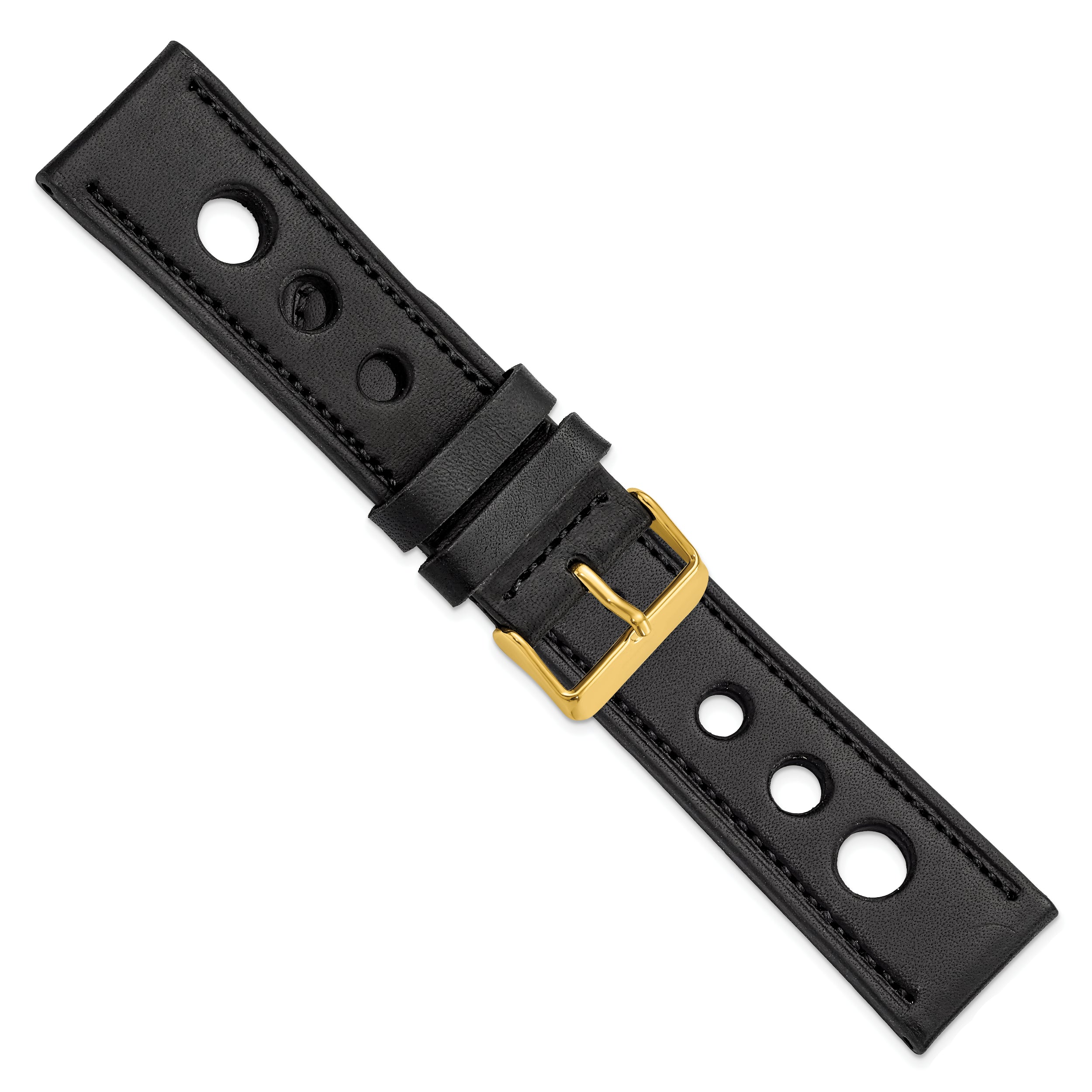 24mm Black Grand Prix Leather with Black Stitching and Gold-tone Buckle 7.5 inch Watch Band