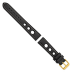 18mm Black Grand Prix Leather with White Stitching and Gold-tone Buckle 7.5 inch Watch Band