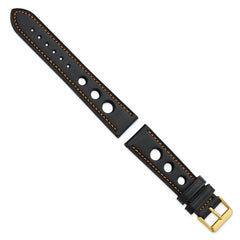 20mm Black Grand Prix Leather with Orange Stitching and Gold-tone Buckle 7.5 inch Watch Band