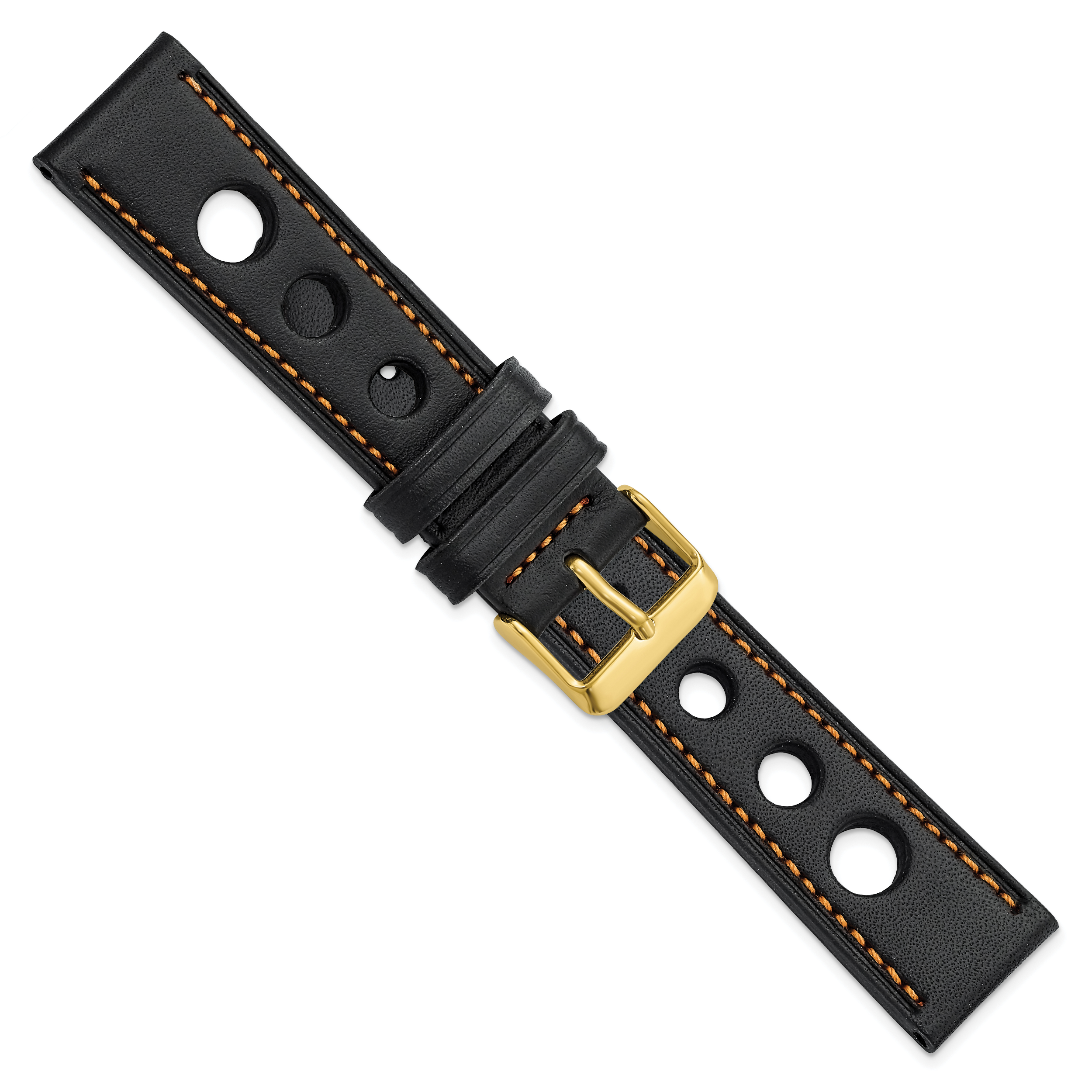 20mm Black Grand Prix Leather with Orange Stitching and Gold-tone Buckle 7.5 inch Watch Band