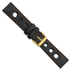 20mm Black Grand Prix Leather with Orange Stitching and Gold-tone Buckle 7.5 inch Watch Band