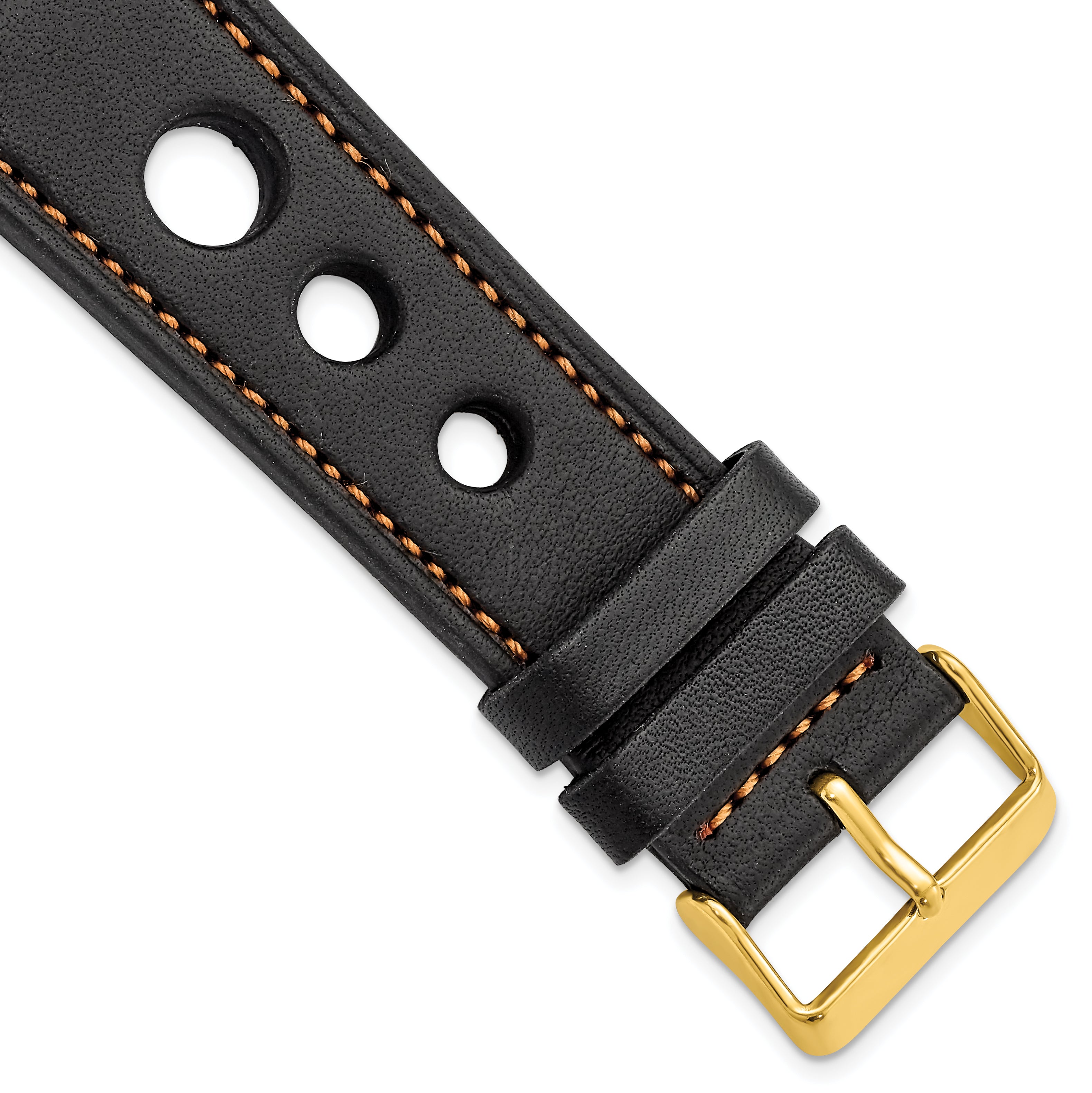 24mm Black Grand Prix Leather with Orange Stitching and Gold-tone Buckle 7.5 inch Watch Band