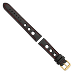 18mm Black Grand Prix Leather with Red Stitching and Gold-tone Buckle 7.5 inch Watch Band