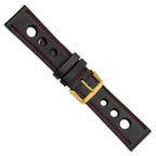 DeBeer 24mm Black Grand Prix Leather with Red Stitching and Gold-tone Buckle 7.5 inch Watch Band