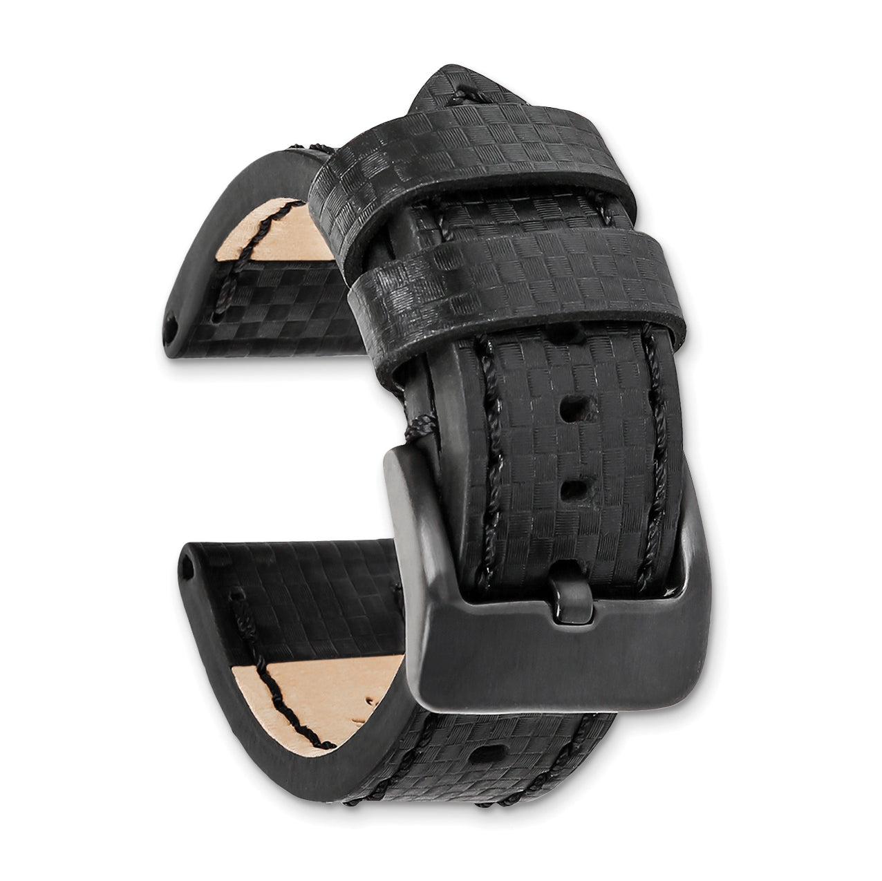 24mm Black Carbon Fiber Leather with Black PVD-plated Panerai Style Buckle 7.75 inch Watch Band