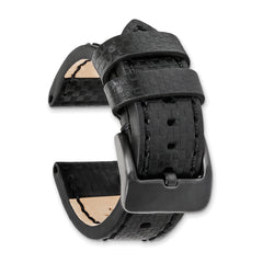 24mm Black Carbon Fiber Leather with Black PVD-plated Panerai Style Buckle 7.75 inch Watch Band