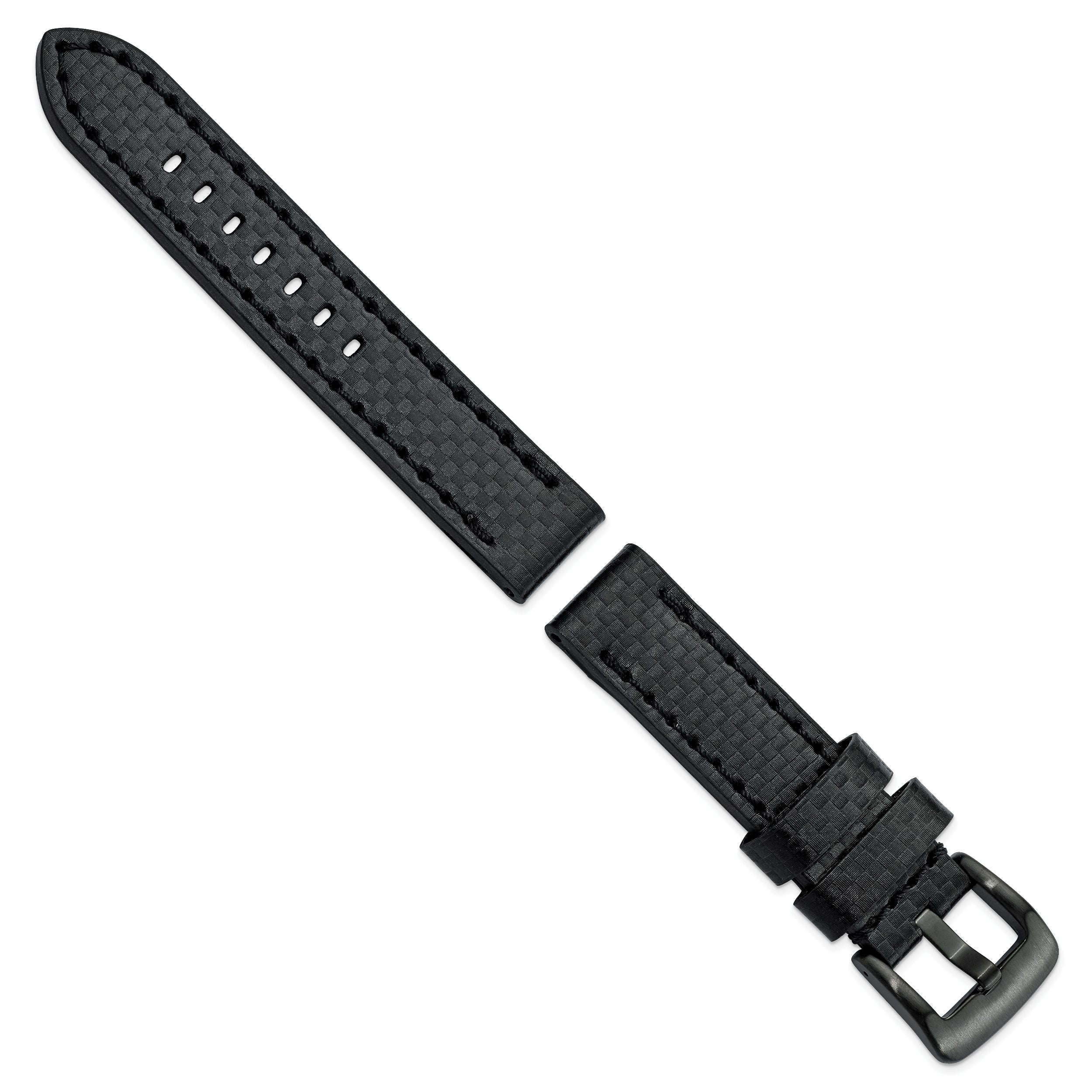 20mm Black Carbon Fiber Leather with Black PVD-plated Panerai Style Buckle 7.75 inch Watch Band