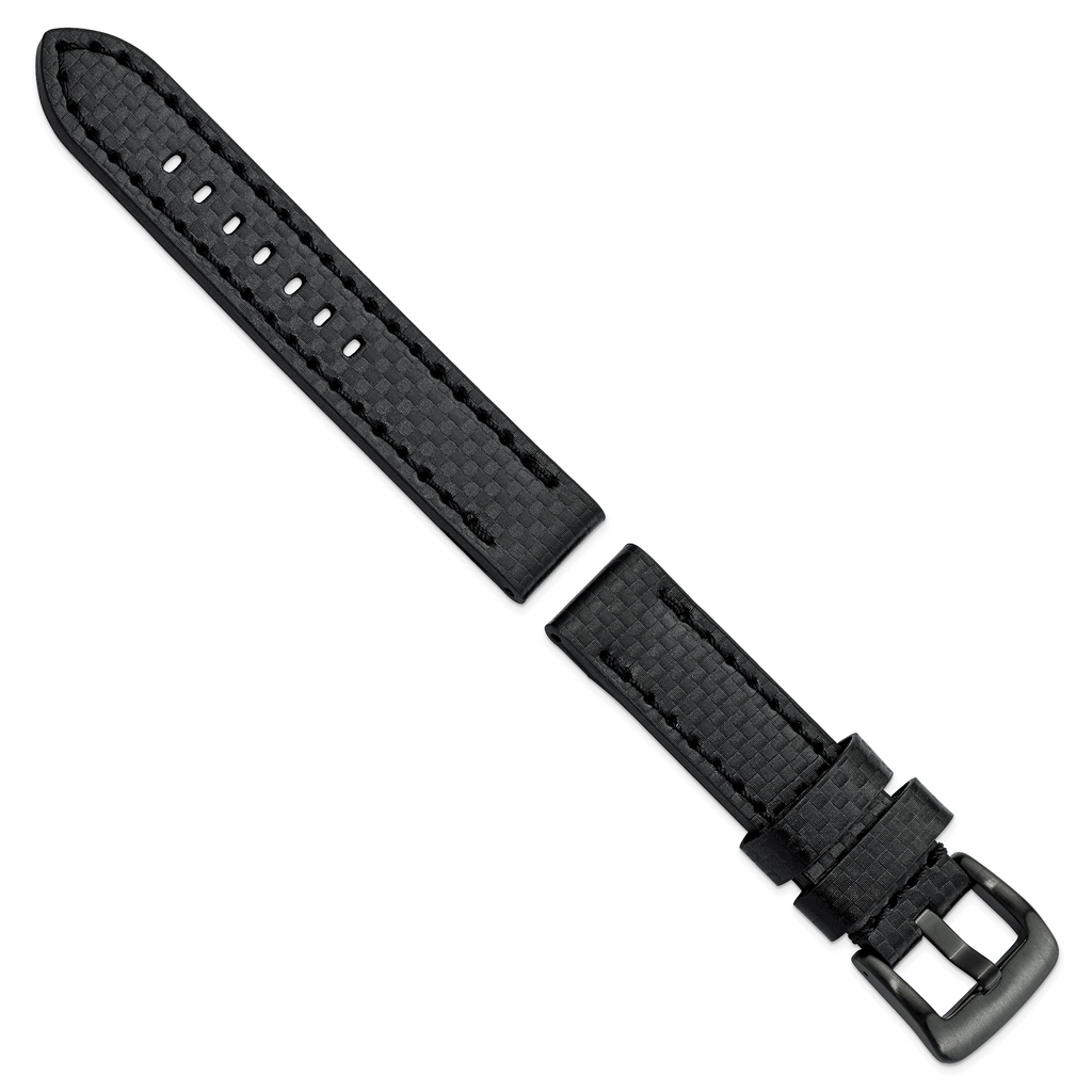 20mm Black Carbon Fiber Leather with Black PVD-plated Panerai Style Buckle 7.75 inch Watch Band