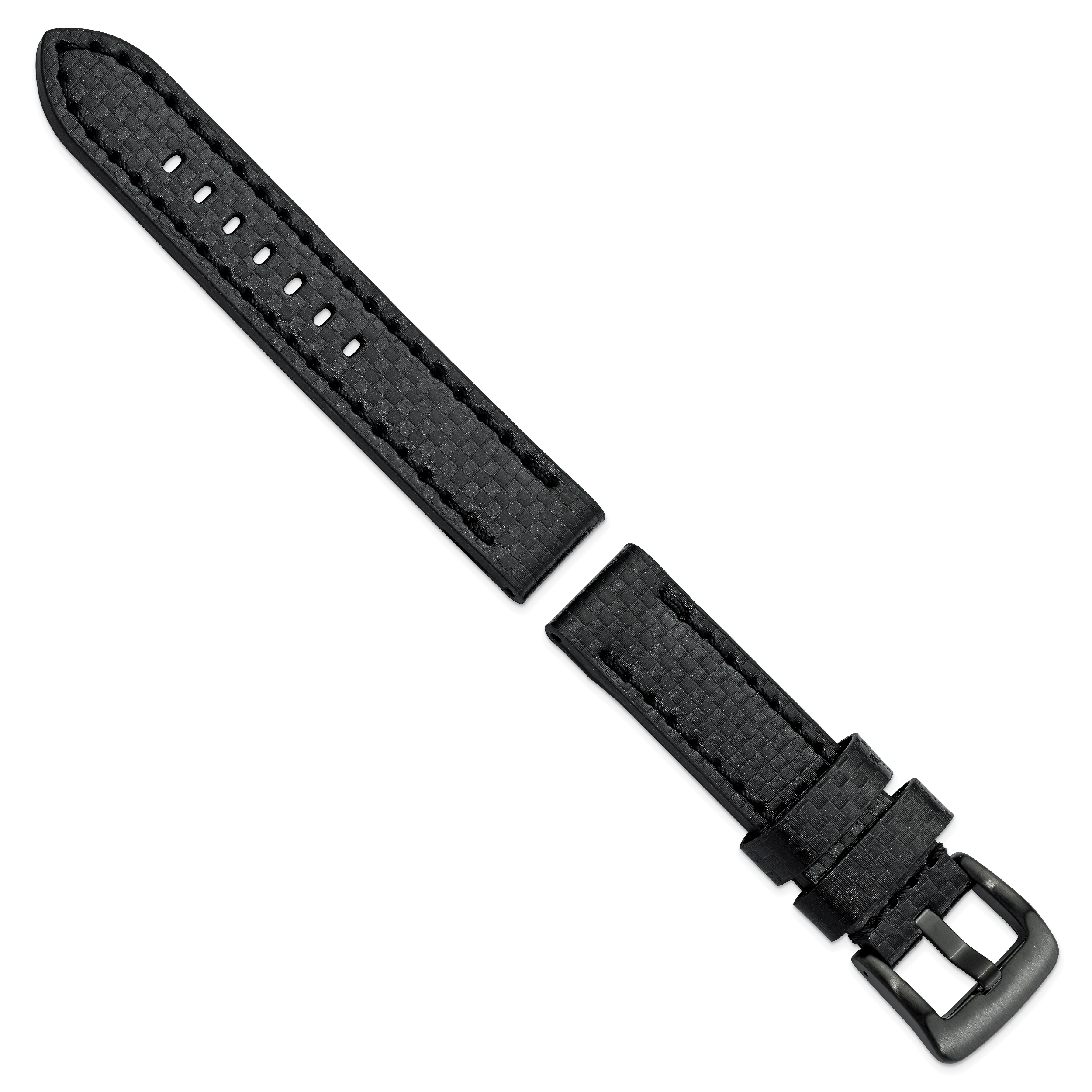 20mm Black Carbon Fiber Leather with Black PVD-plated Panerai Style Buckle 7.75 inch Watch Band