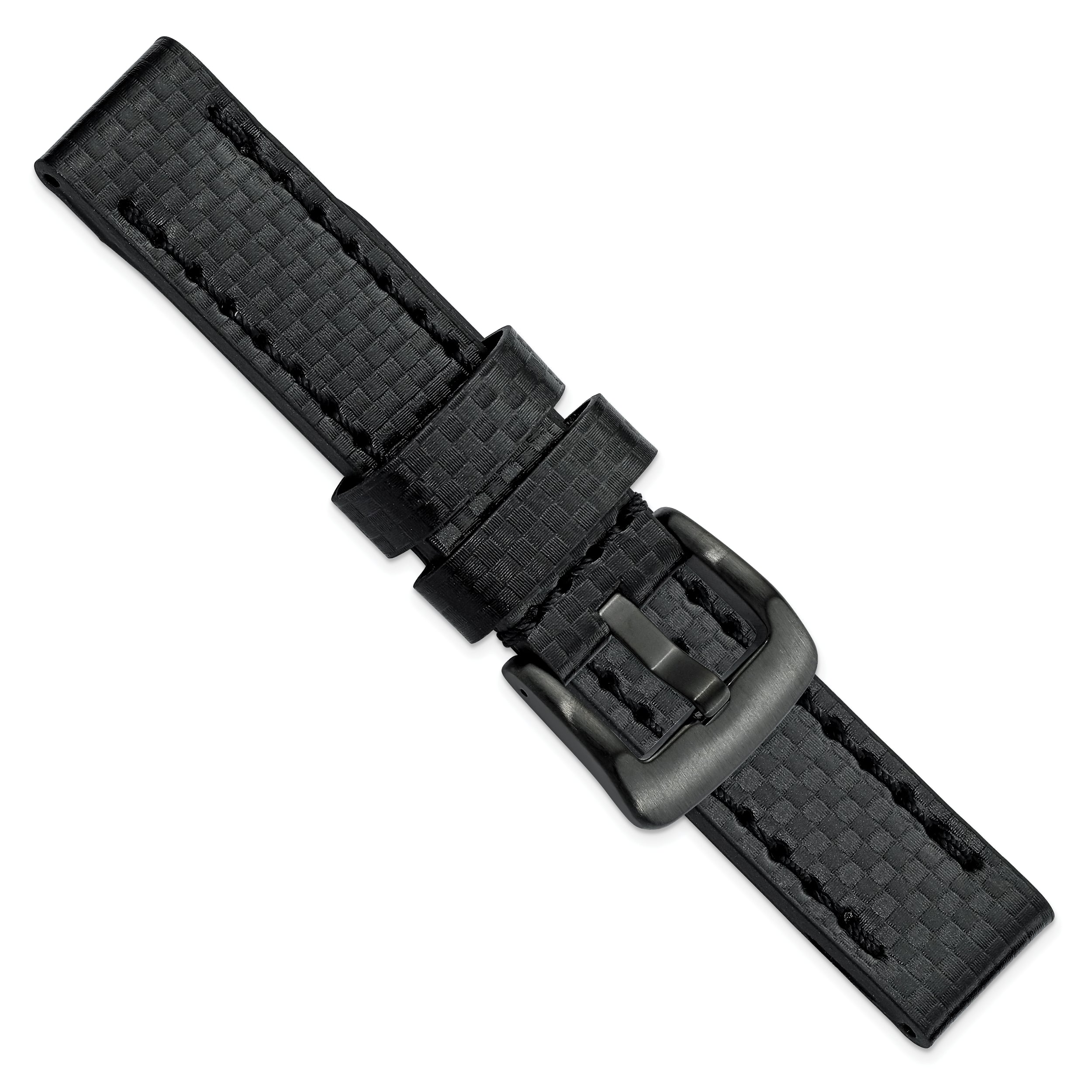 20mm Black Carbon Fiber Leather with Black PVD-plated Panerai Style Buckle 7.75 inch Watch Band