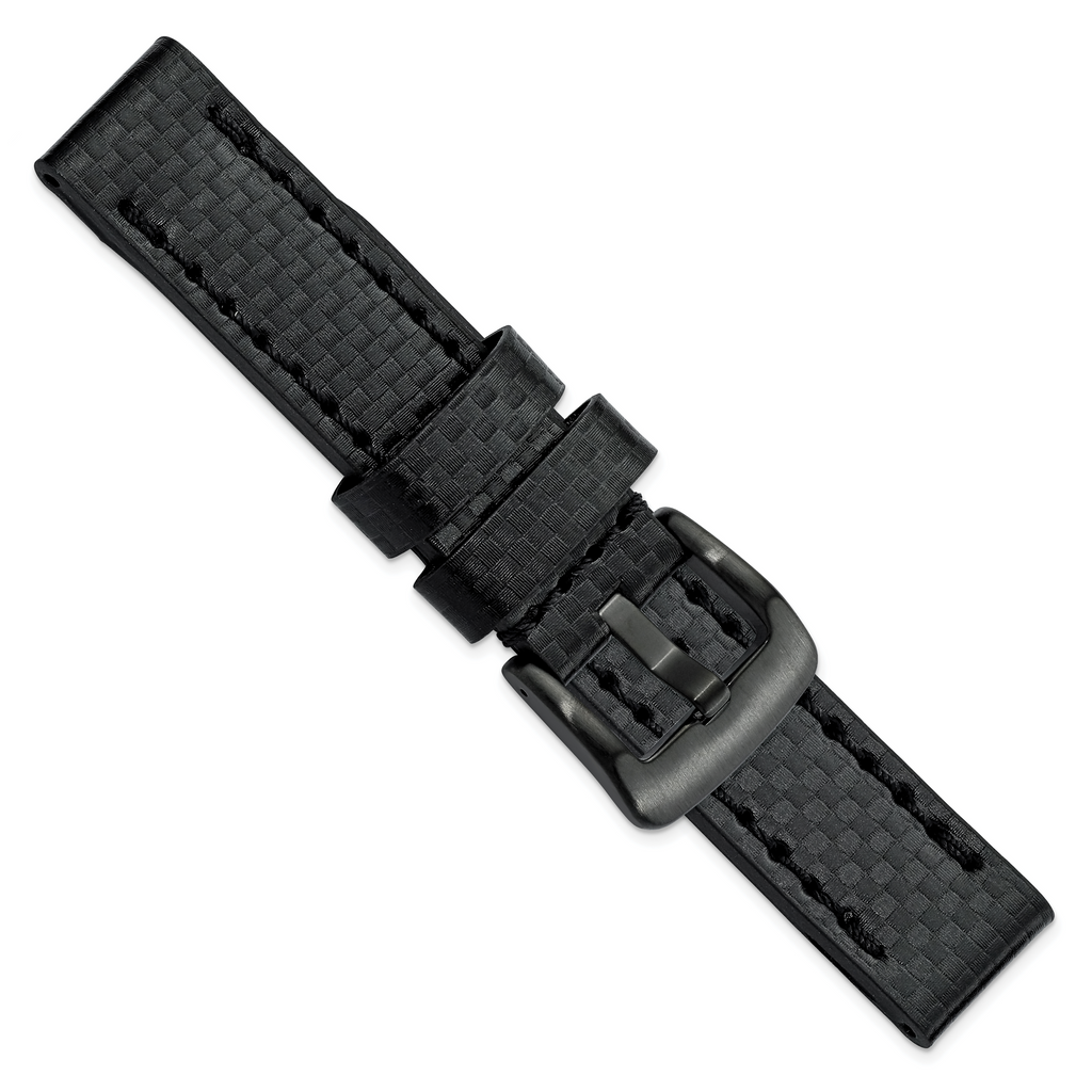 20mm Black Carbon Fiber Leather with Black PVD-plated Panerai Style Buckle 7.75 inch Watch Band