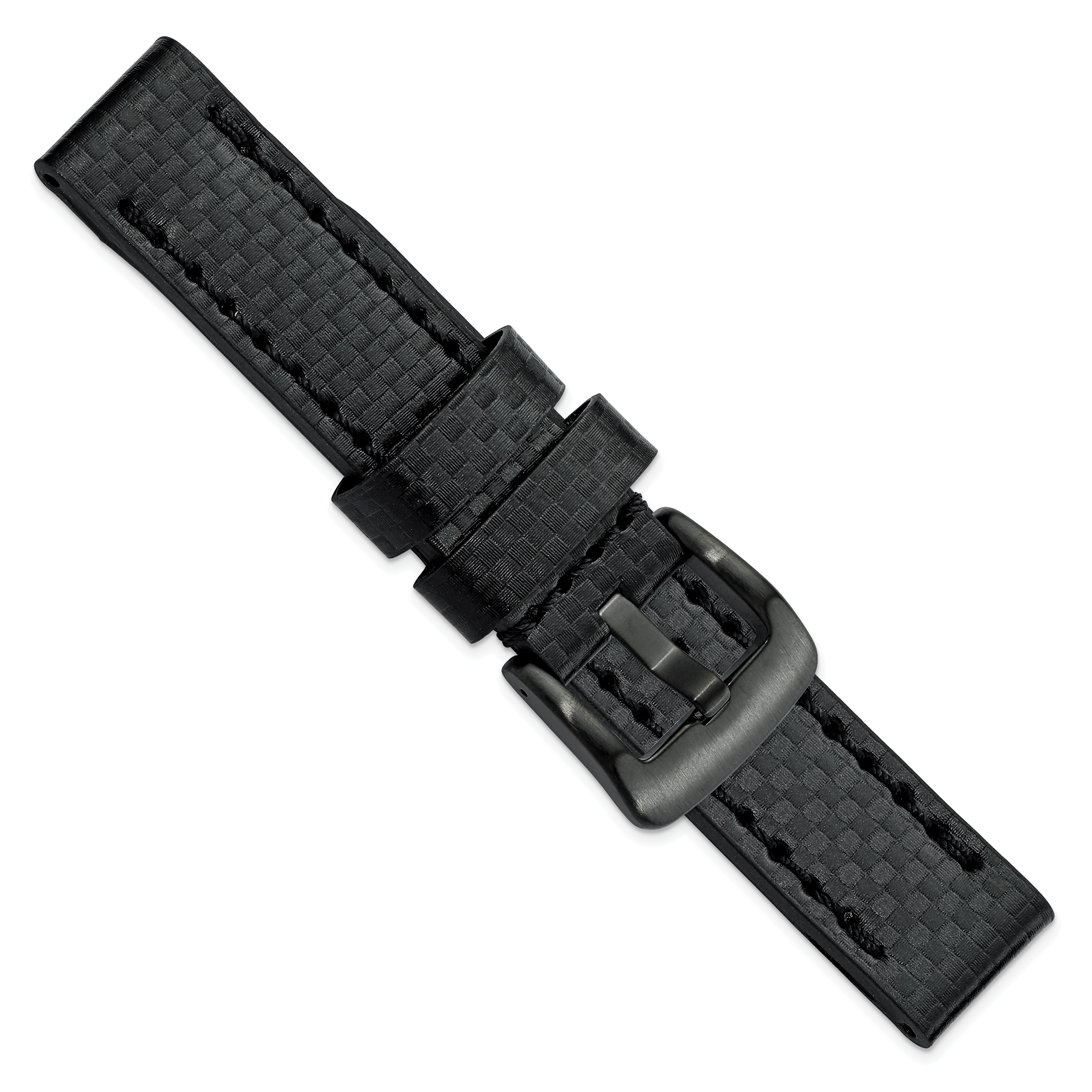 20mm Black Carbon Fiber Leather with Black PVD-plated Panerai Style Buckle 7.75 inch Watch Band