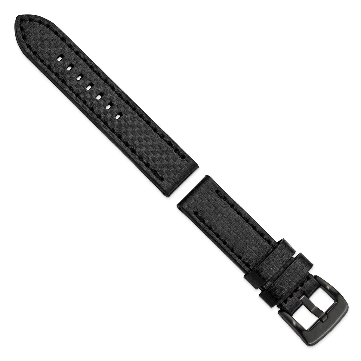 DeBeer 22mm Black Carbon Fiber Leather with Black PVD-plated Panerai Style Buckle 7.75 inch Watch Band