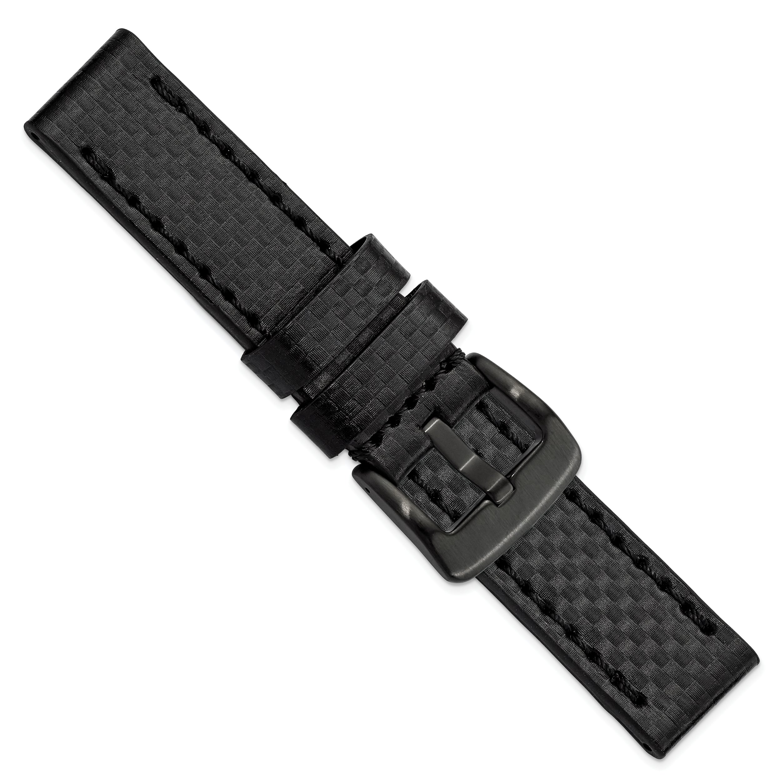 24mm Black Carbon Fiber Leather with Black PVD-plated Panerai Style Buckle 7.75 inch Watch Band