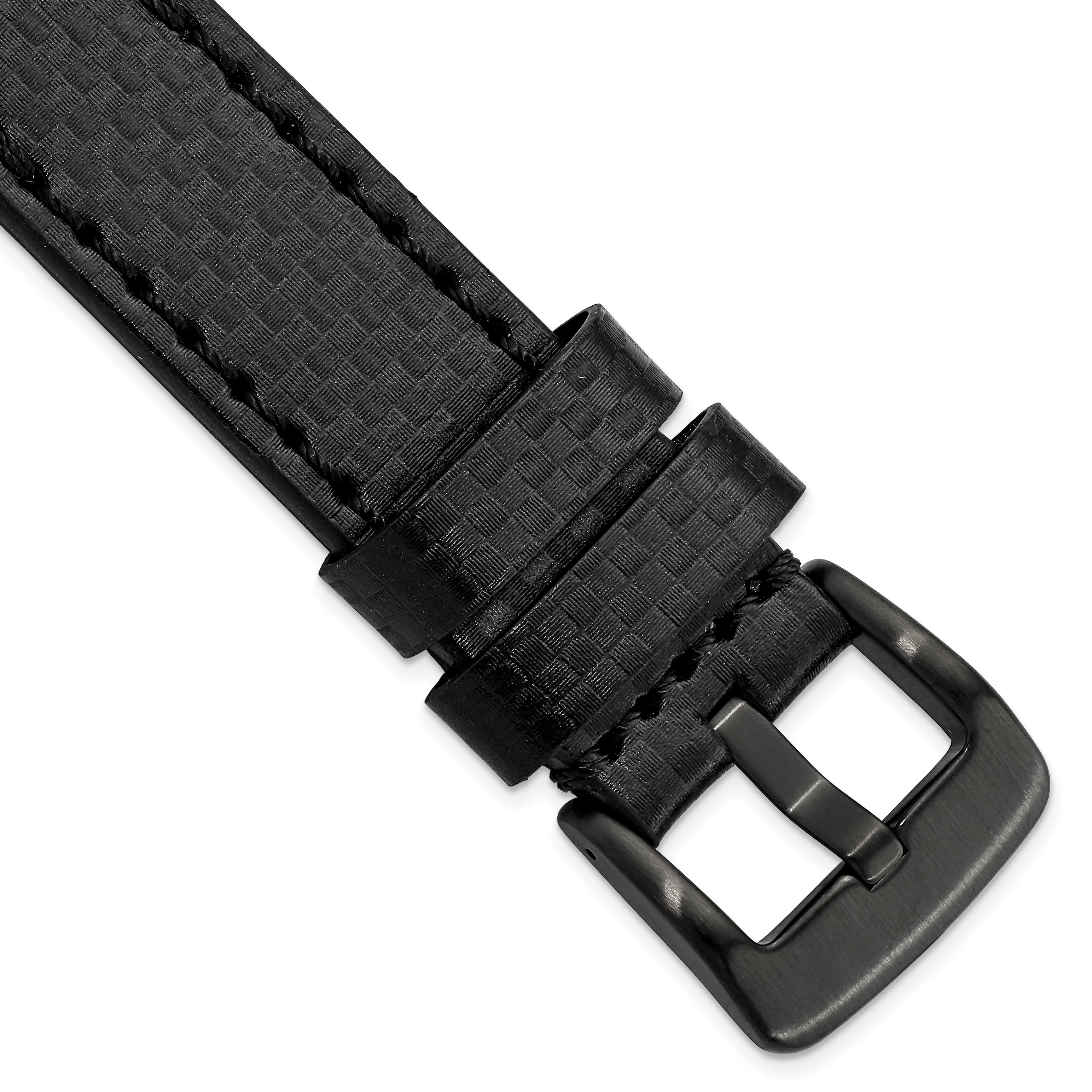 24mm Black Carbon Fiber Leather with Black PVD-plated Panerai Style Buckle 7.75 inch Watch Band