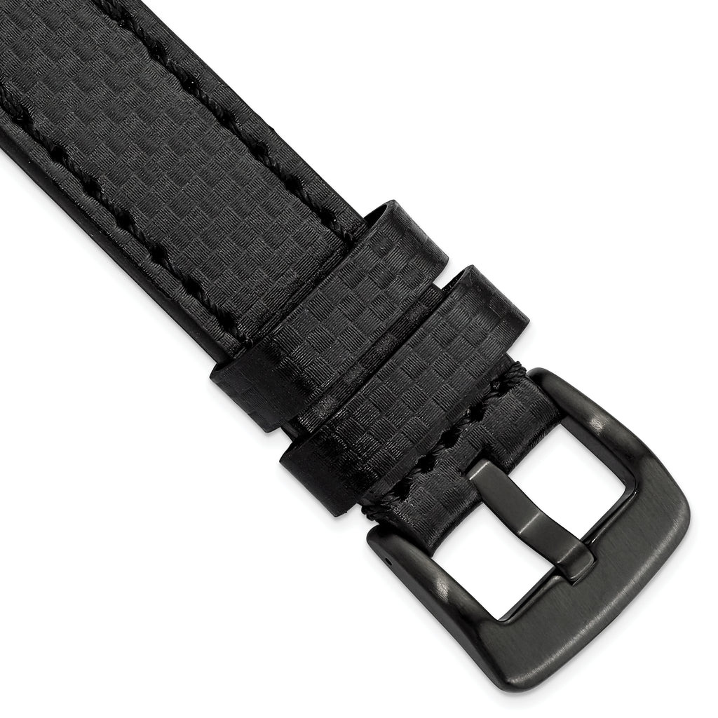 Carbon Fiber Watch Band in Black Leather, 24mm