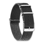 18mm Black Military Style Distressed Leather 1-Piece with Silver-tone Buckle 11 inch Watch Band