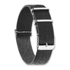 22mm Black Distressed Leather Military Style 1-Piece with Silver-tone Buckle 11 inch Watch Band