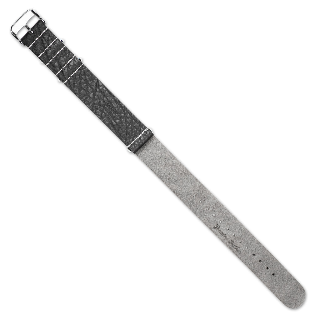 18mm Black Military Style Distressed Leather 1-Piece with Silver-tone Buckle 11 inch Watch Band
