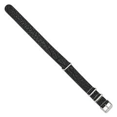 18mm Black Military Style Distressed Leather 1-Piece with Silver-tone Buckle 11 inch Watch Band