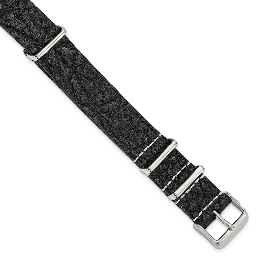 Military-Style Distressed Leather Watch Band in Black, 18mm