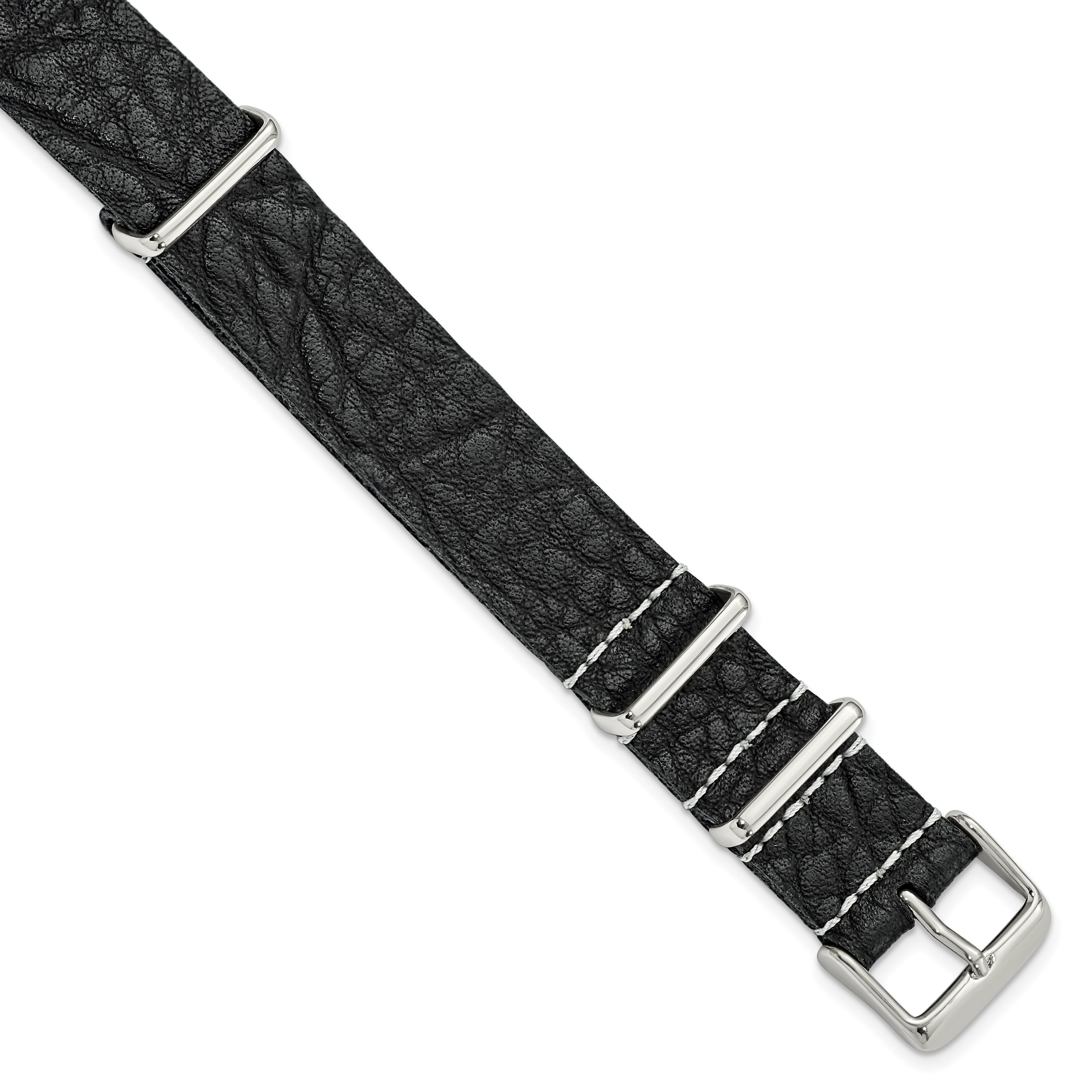 Military-Style Distressed Leather Watch Band in Black, 18mm