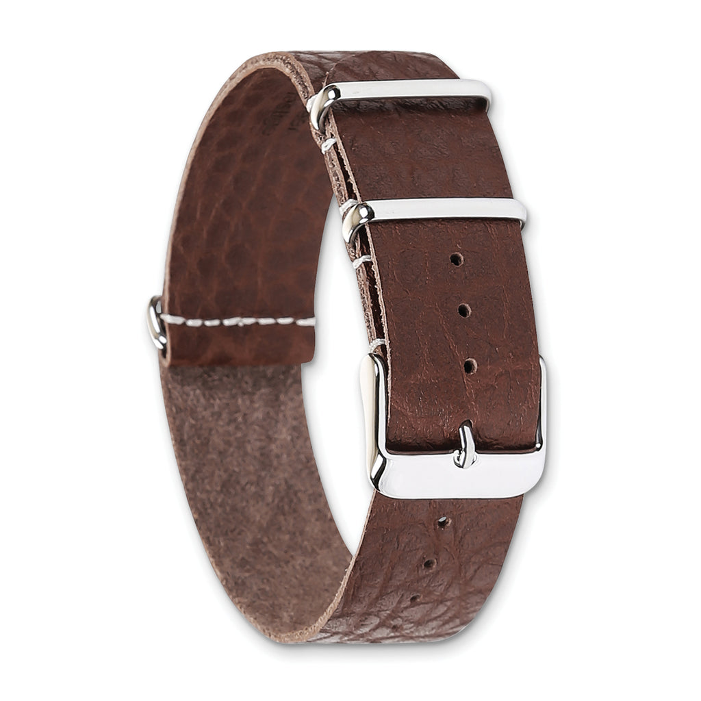 18mm Brown Distressed Leather Military Style 1-Piece with Silver-tone Buckle 11 inch Watch Band