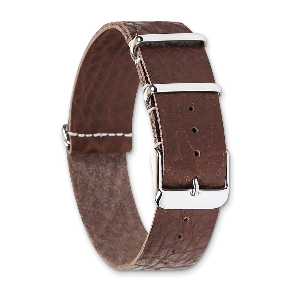 18mm Brown Distressed Leather Military Style 1-Piece with Silver-tone Buckle 11 inch Watch Band
