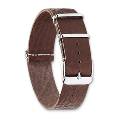 22mm Brown Distressed Leather Military Style 1-Piece with Silver-tone Buckle 11 inch Watch Band