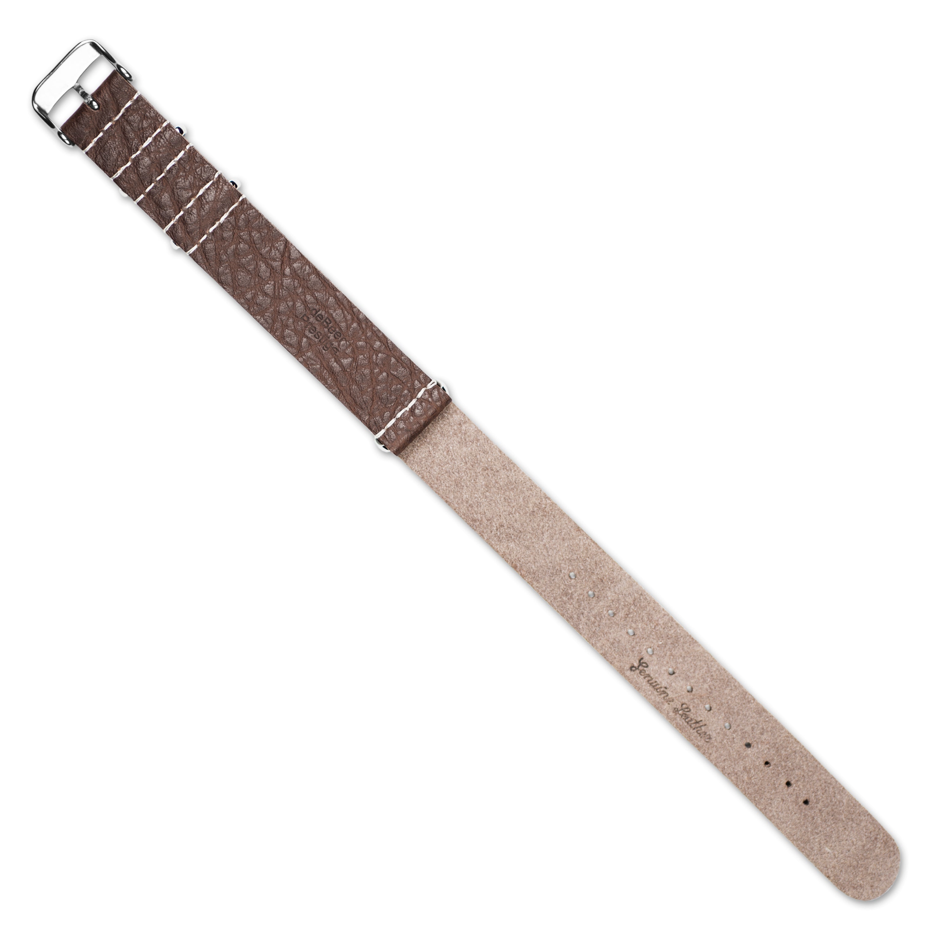 18mm Brown Distressed Leather Military Style 1-Piece with Silver-tone Buckle 11 inch Watch Band