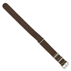 18mm Brown Distressed Leather Military Style 1-Piece with Silver-tone Buckle 11 inch Watch Band