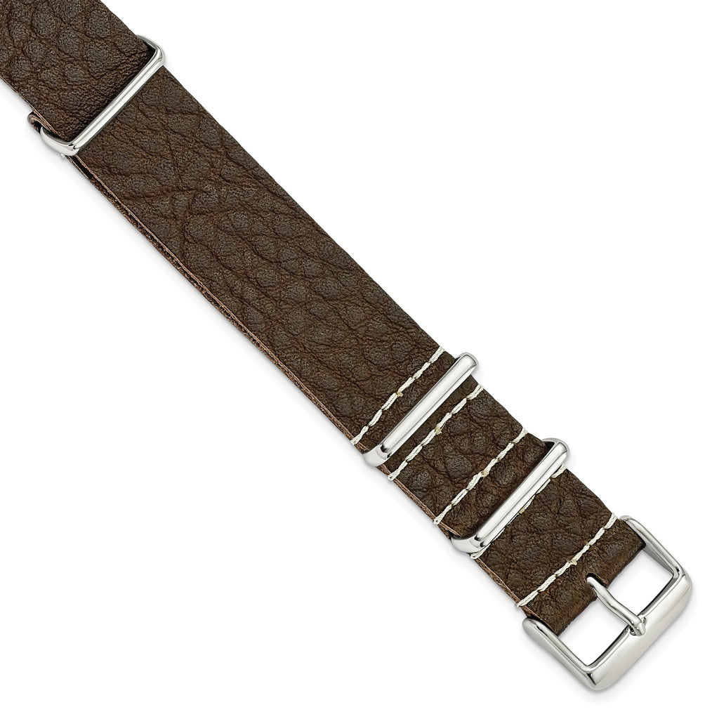 DeBeer 22mm Brown Distressed Leather Military Style 1-Piece with Silver-tone Buckle 11 inch Watch Band