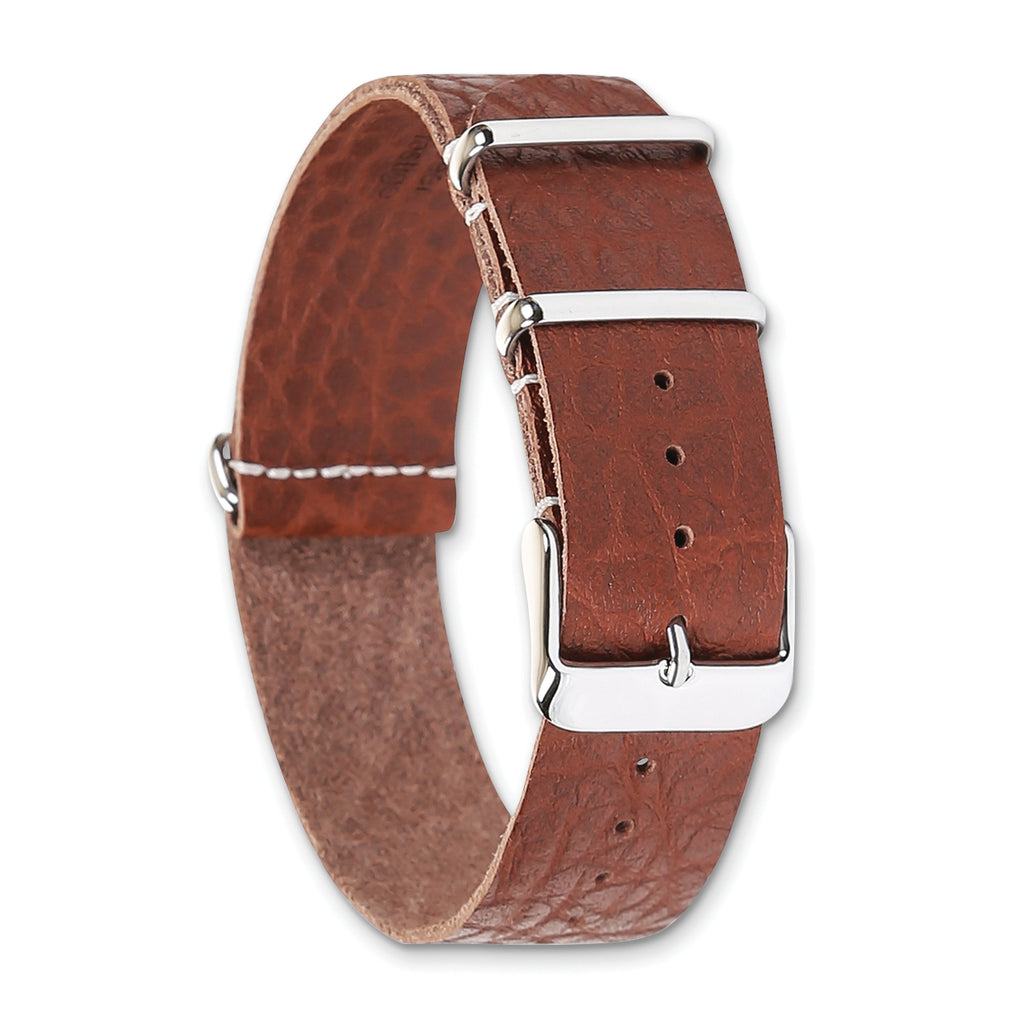 18mm Havana Distressed Leather Military Style 1-Piece with Silver-tone Buckle 11 inch Watch Band